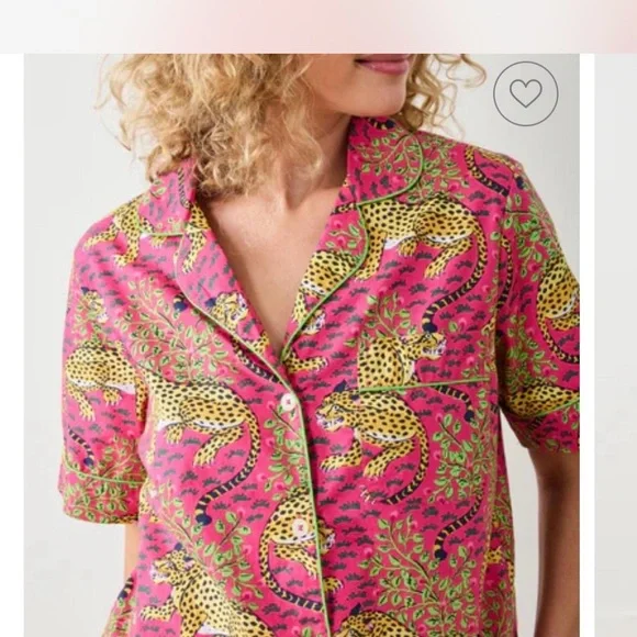 Anthropologie Pink and Yellow Leopard Print Pajama Set - Picture 3 of 4